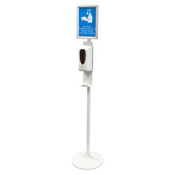Stand with Automatic Dispenser for Disinfectant and A4 Frame, white