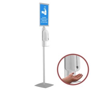 Stand with Automatic Dispenser for Disinfectant and A3 Frame